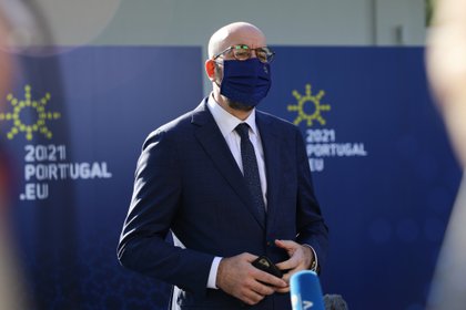 President of the European Council, Charles Michel, speaks to the press upon his arrival at Crystal Palace to attend an informal meeting within the framework of the European Social Summit in Porto, Portugal, on May 8, 2021. Reuters / Violetta Santos Moura / Gathering