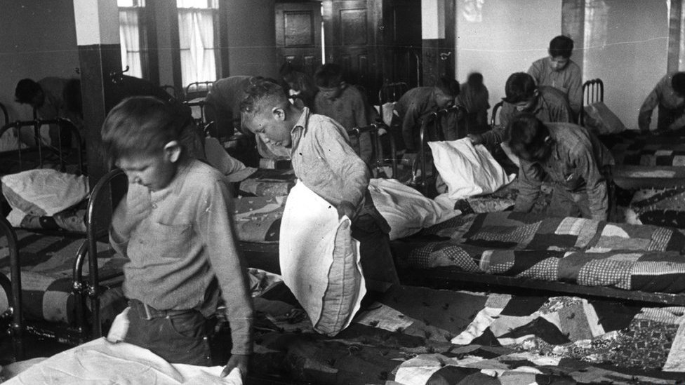 Children at a boarding school for aboriginal minors in Canada in 1950.
