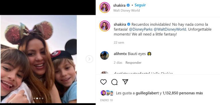 Shakira with her children at Disney (Image: Instagram of the singer).