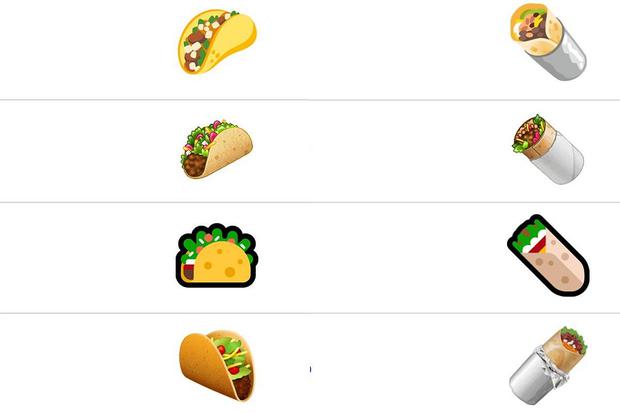 Tacos are shown on WhatsApp with the tortilla folded, while the burrito is rolled up.  Both emojis are essential to Mexican food.  (Photo: Emojipedia)