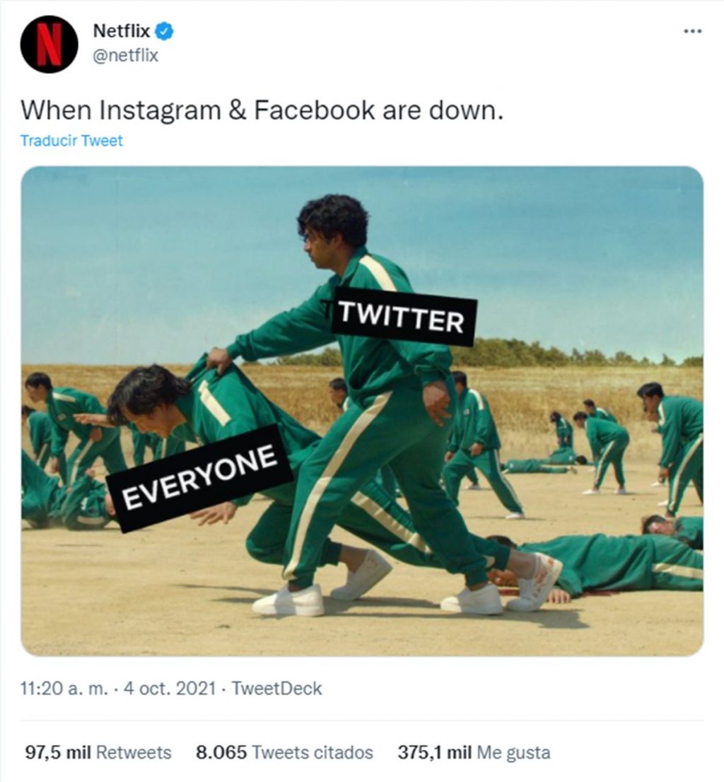 Netflix reacciona a la caída de Instagram y Facebook con meme